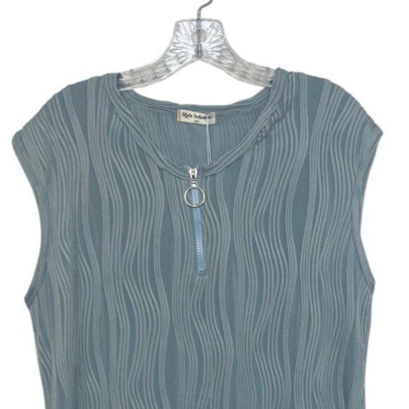 Style Infusion Textured Sleeveless Top Womens 2X Blue New Front Zipper - Picture 3 of 8